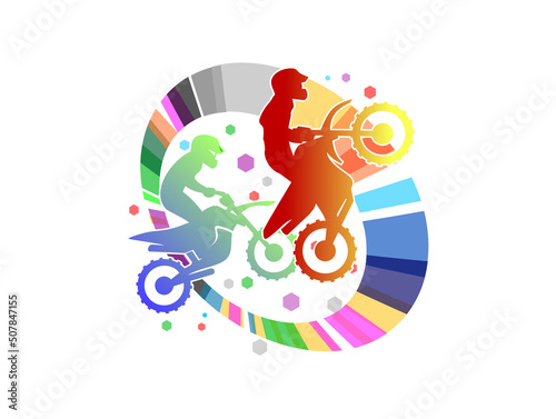 Motocross jumping freestyle rider dirt bike competition posters vector illustration