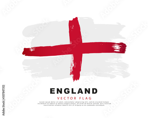 Flag of England. White and red brush strokes, hand drawn. Vector illustration isolated on white background.