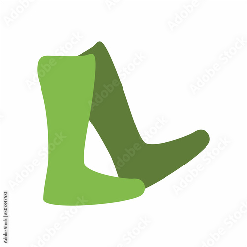 Green rubber boots. Isolated vector illustration on a white background.
