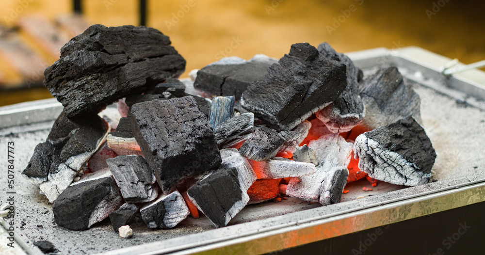 Red and White hot Coal burning in barbaque Red and White hot Coal burning in barbaque