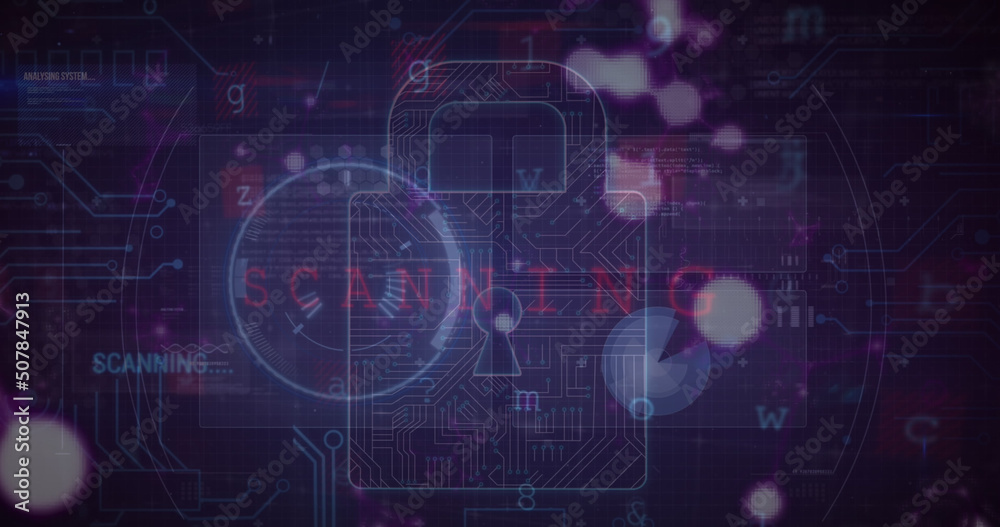Image of security padlock and data processing over navy background Image of security padlock and data processing over navy background