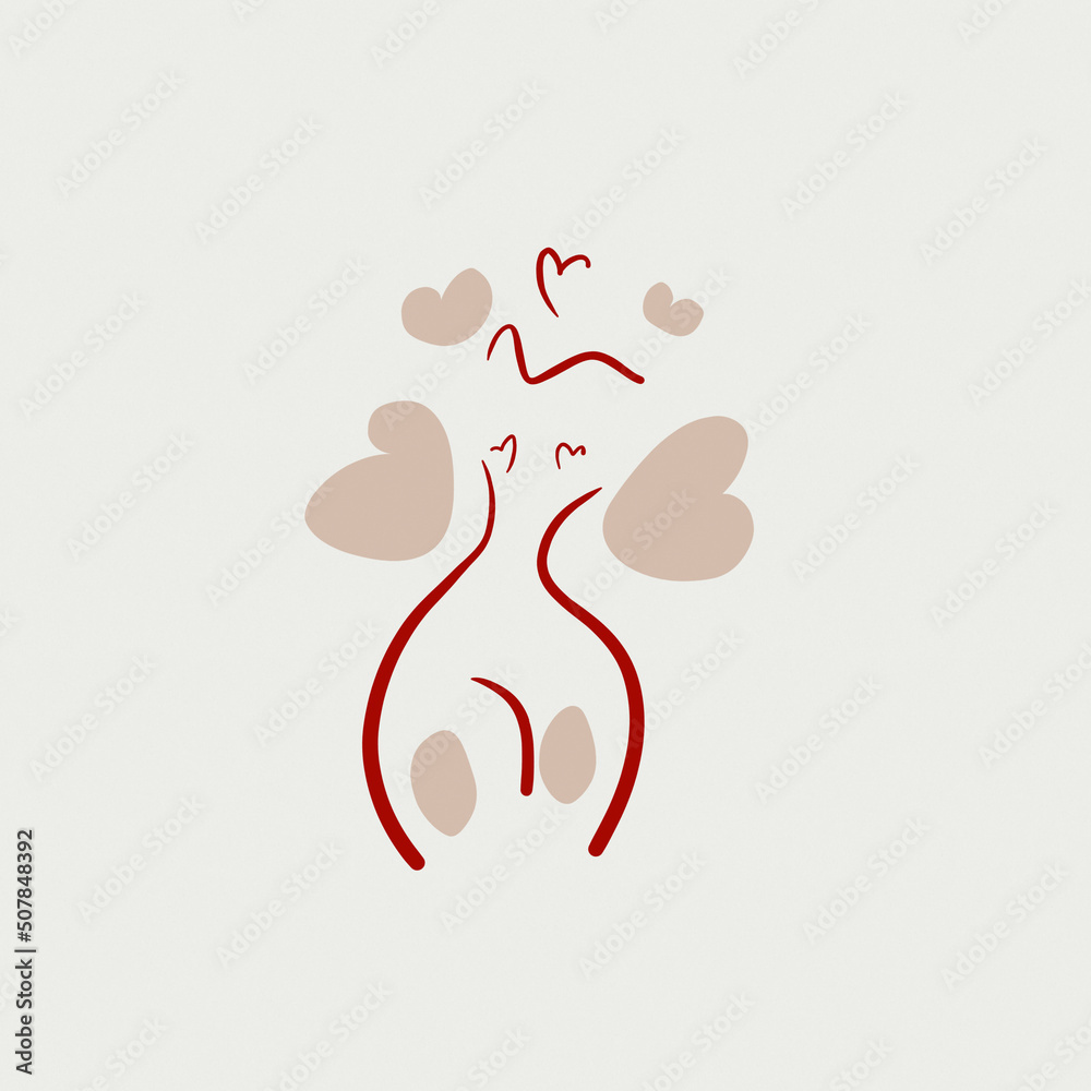 line art female shape with hearts design line art female shape with hearts design