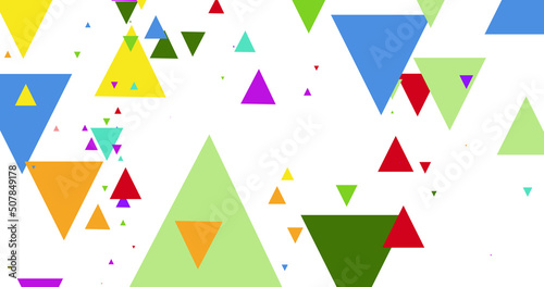 Image of vivid colorful triangles covering white background