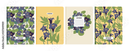 Vector illustartion templates cover pages for notebooks, planners, brochures, books, catalogs. Flowers wallpapers with with tulip and bindweed.