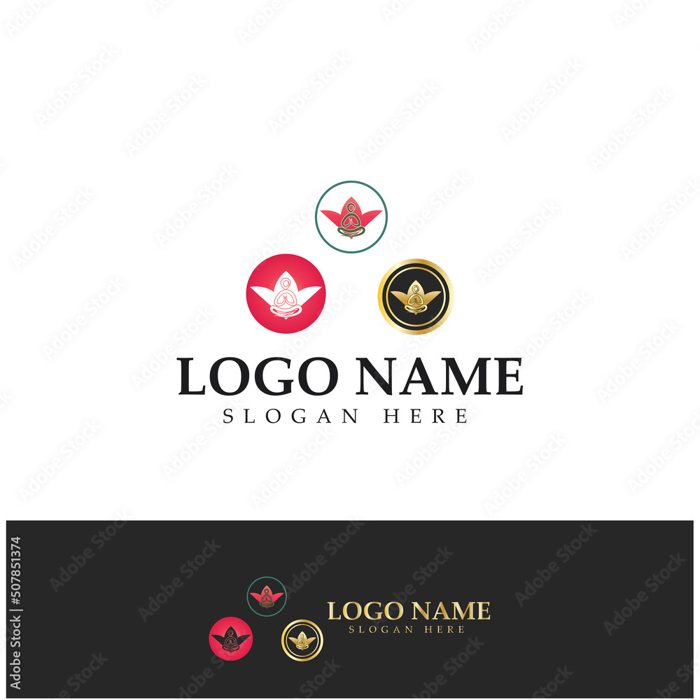 logo design of people doing yoga symbol icon illustration vector