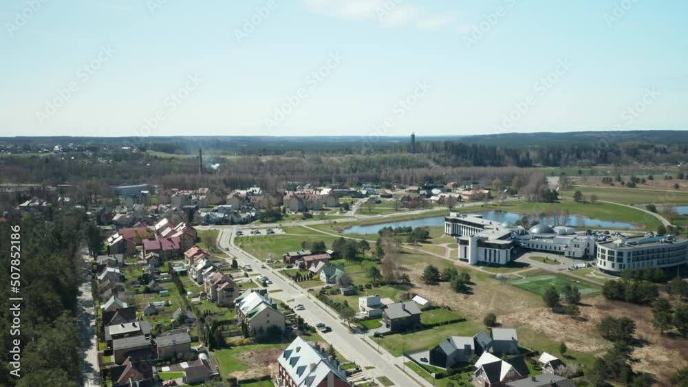 AERIAL: Birstonas Town on Sunny Spring Day