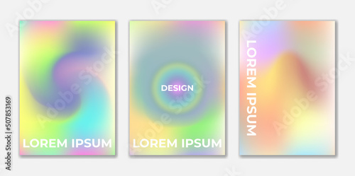 Abstract colorful gradient holographic cover set Futuristic design for brochure, flyer, wallpaper, banner, Liquid colorful holographic cover set poster background