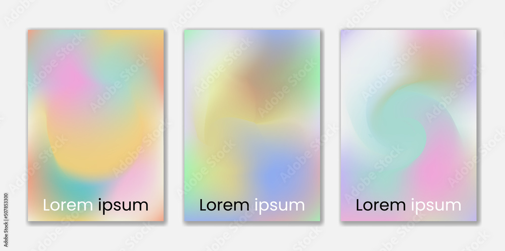 Abstract colorful gradient holographic cover set Futuristic design for brochure, flyer, wallpaper, banner, Liquid colorful holographic cover set poster background, Set of modern poster