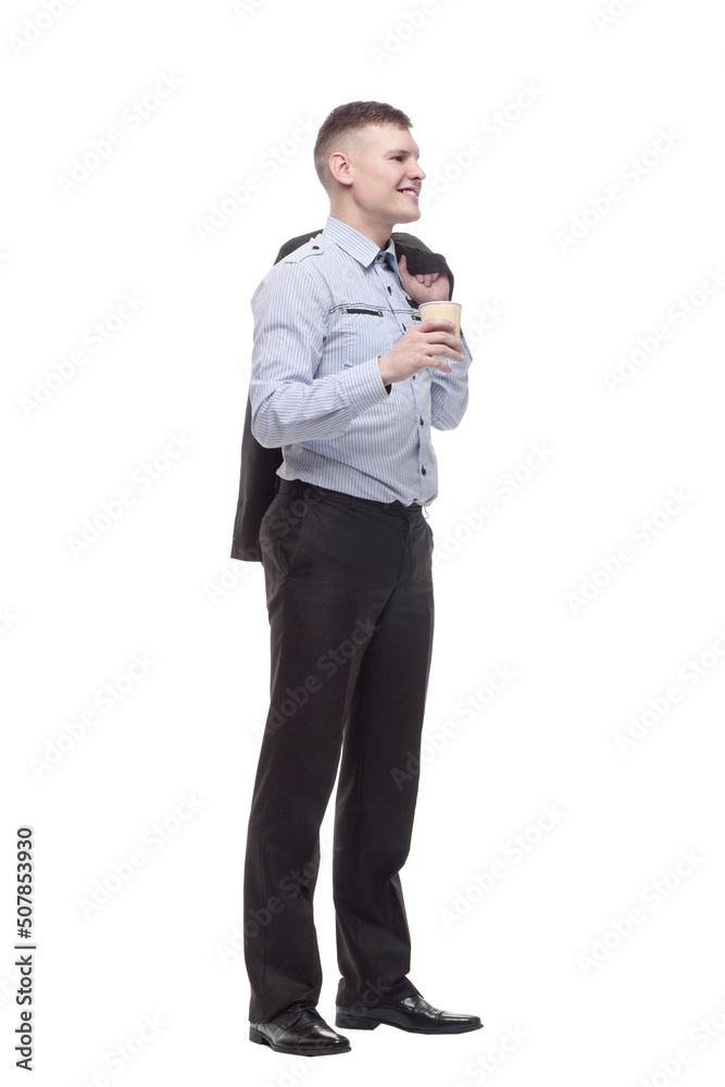 smiling young businessman with a takeaway coffee smiling young businessman with a takeaway coffee