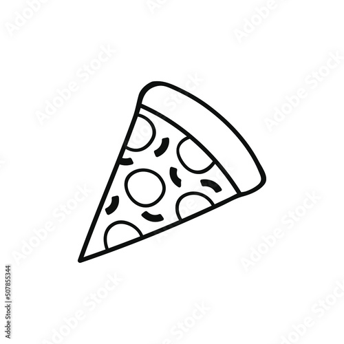 Black Slice of pizza icon, filled line icon vector isolated on white background