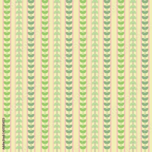 Seamless stripes with vines on pastel background.