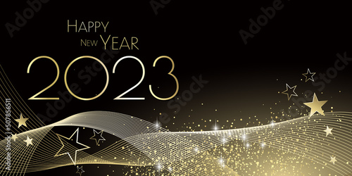 happy new year 2023 - Black and gold stars and glitter - party festive design