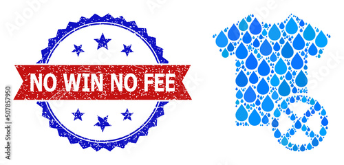 Vector mosaic reject dress, and bicolor scratched No Win No Fee seal stamp. Reject dress mosaic for clean beverage ads. Reject dress is created from blue pure water tears.
