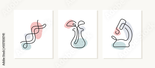 Biotechnology continuous line posters.
