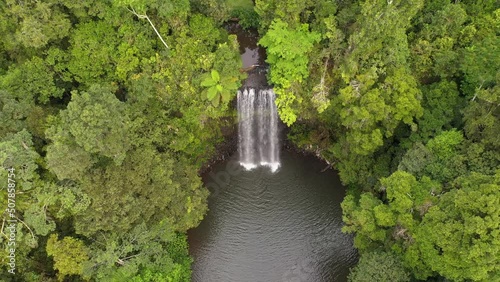 Millaa Millaa Falls waterfall top down aerial with rainforest, Atherton Tablelands, Queensland, Australia photo