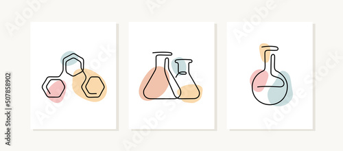 Chemical science continuous line posters.