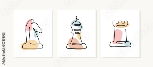 Chess pieces continuous line posters.
