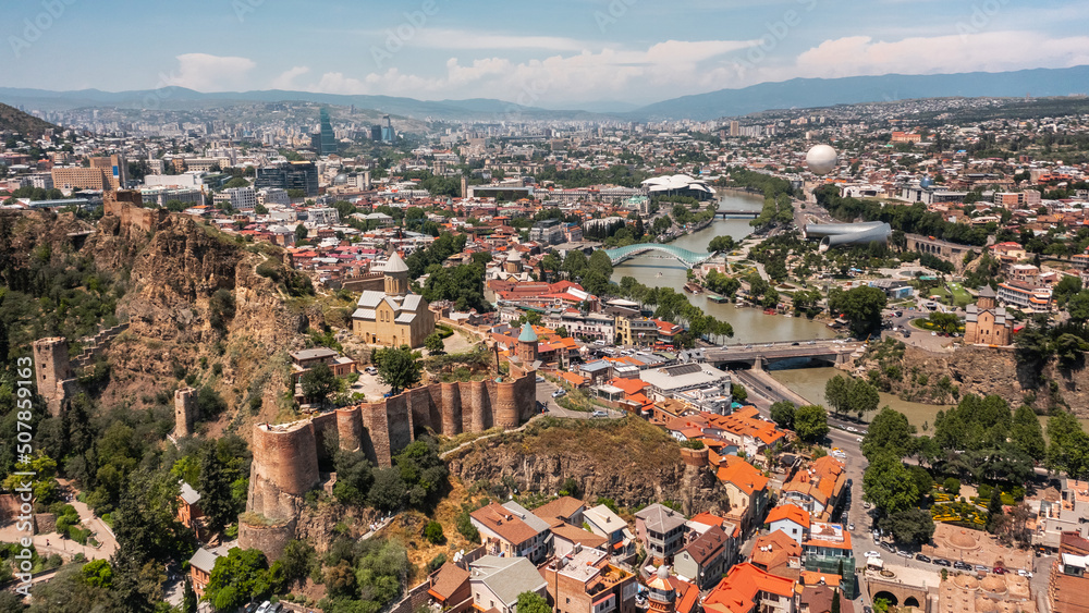 The urban landscape of Tbilisi on a sunny day