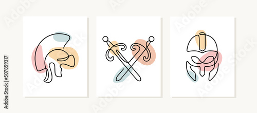 Medieval armour continuous line posters.