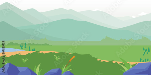 Background Prairie Grassland Cartoon Meadow Mountains photo