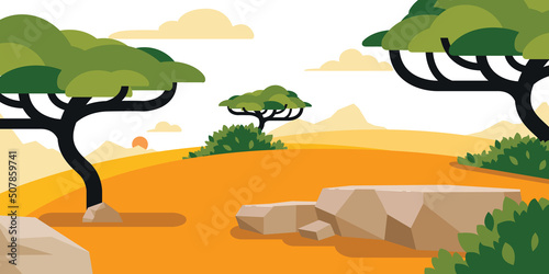Background Savanna Field Cartoon African Nature