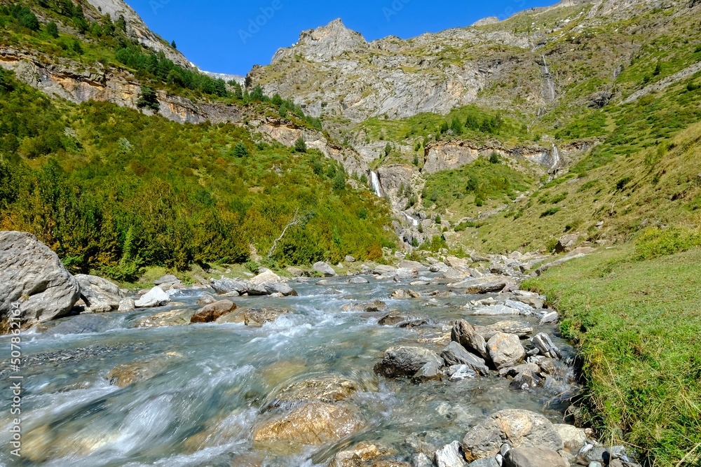 River rushing through the hanging valley of La Larri in the National Park of Ordesa and Monte Perdido River rushing through the hanging valley of La Larri in the National Park of Ordesa and Monte Perdido
