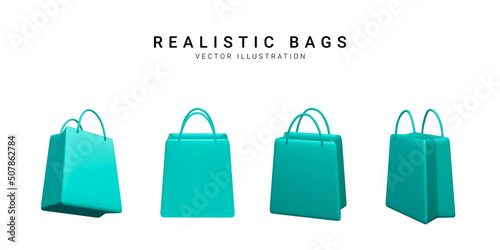Set of 3d realistic fashionable shopping bag isolated on white background. Vector illustration