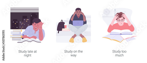 Preparing for exams isolated cartoon vector illustrations set.