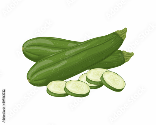 Wallpaper Mural Zucchini. Image of sliced zucchini. Vegetarian vegetable from the garden. Farm vegetables. Vector illustration isolated on a white background Torontodigital.ca
