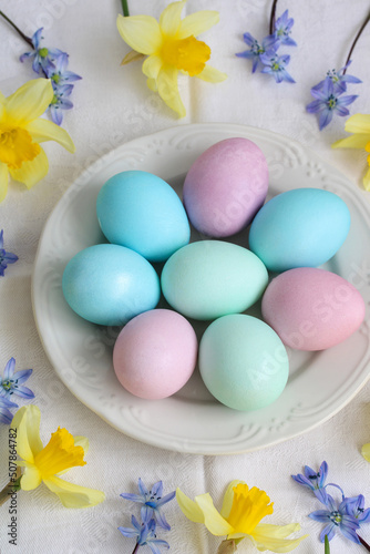 easter composition with colorful eggs.