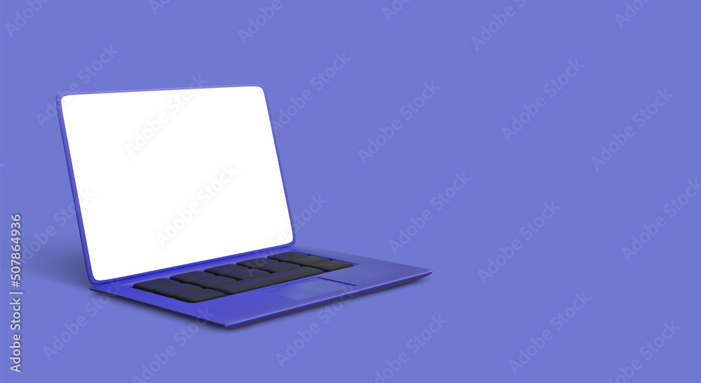 Realistic blue 3d laptop with shadow isolated on blue background. Vector illustration Realistic blue 3d laptop with shadow isolated on blue background. Vector illustration