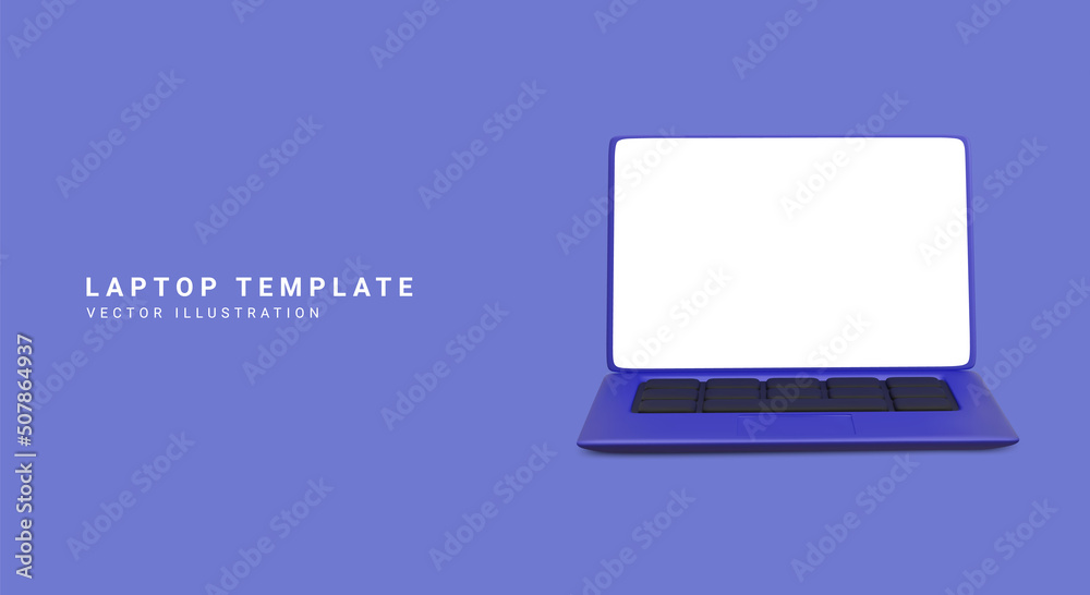 Realistic blue 3d laptop with shadow isolated on blue background. Vector illustration Realistic blue 3d laptop with shadow isolated on blue background. Vector illustration