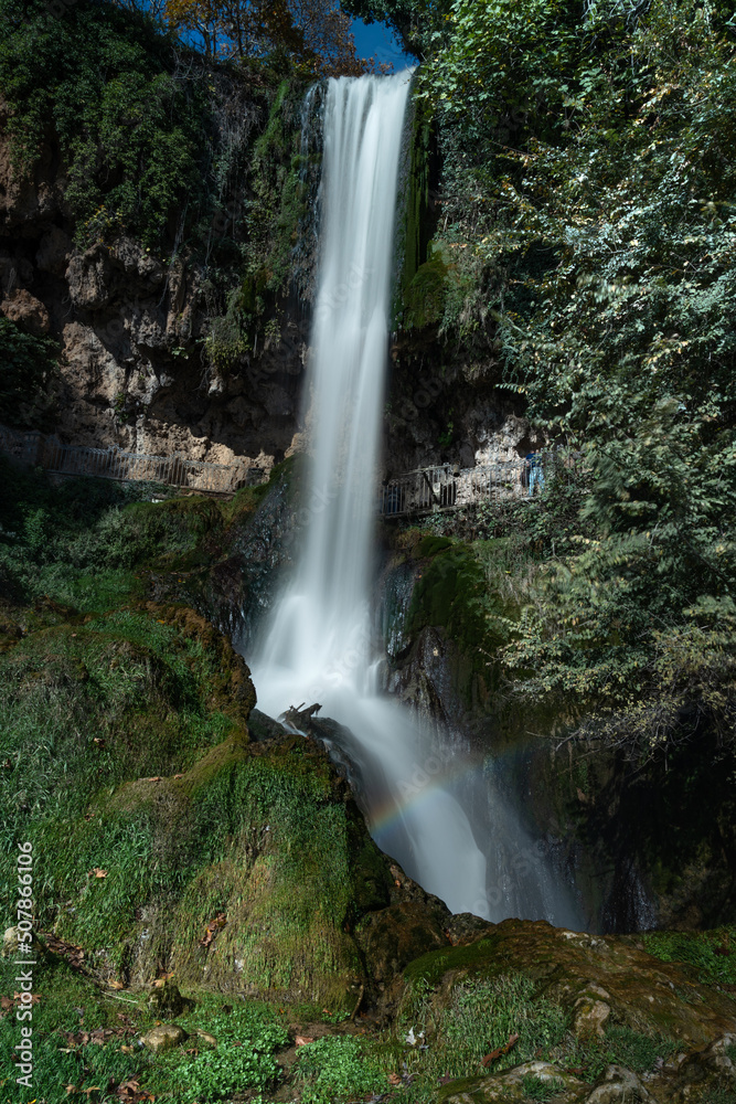 The Waterfalls Of Edessa. True nature Of Greece. Edessa waterfall with a rainbow shining through on a winters day