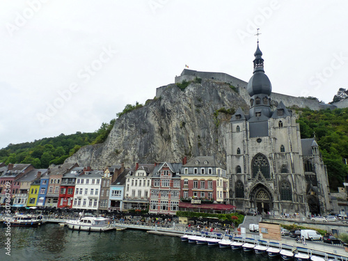 Dinant, Belgium - July 2019, City of Dinant with the Fortress built by Vauban in 1818 in the heights