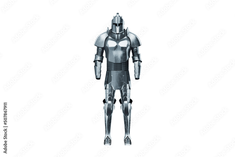Knight armor set isolated on white background, medieval knight, armor of the past. 3D render, 3D illustration. Knight armor set isolated on white background, medieval knight, armor of the past. 3D render, 3D illustration.