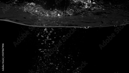 Water bubbles floating on black background with oil paint effect which represent refreshing of refreshment from soda or carbonated drink and power of liquid that splashing by air pump.