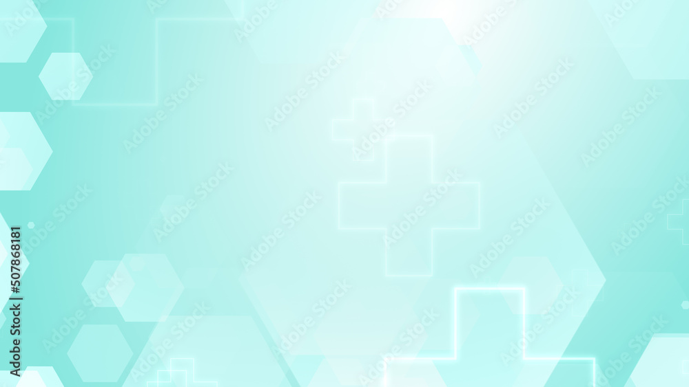 Fototapeta premium Abstract hexagon cross geometric blue green pattern medical background.