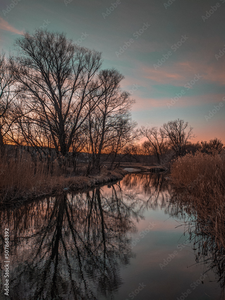 sunset over the river