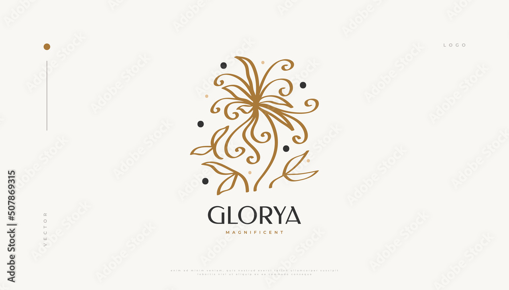 Luxury and Minimal Flower Logo, Suitable for Spa, Beauty, Salon, or Cosmetics Brand. Floral and Leaves Logo Illustration
