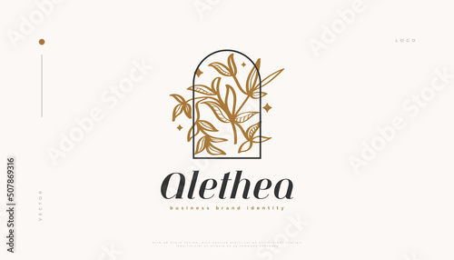 Luxury and Minimal Flower Logo, Suitable for Spa, Beauty, Salon, or Cosmetics Brand. Floral and Leaves Logo Illustration