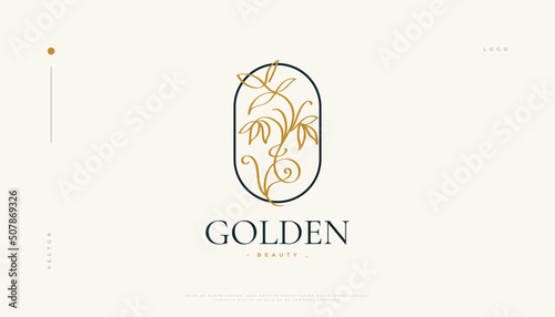 Luxury and Minimal Flower Logo, Suitable for Spa, Beauty, Salon, or Cosmetics Brand. Floral and Leaves Logo Illustration