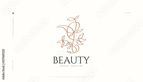 Luxury and Minimal Flower Logo, Suitable for Spa, Beauty, Salon, or Cosmetics Brand. Floral and Leaves Logo Illustration