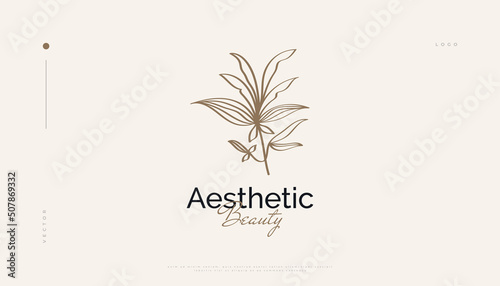 Luxury and Minimal Flower Logo, Suitable for Spa, Beauty, Salon, or Cosmetics Brand. Floral and Leaves Logo Illustration