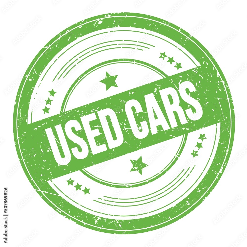 USED CARS text on green round grungy stamp.