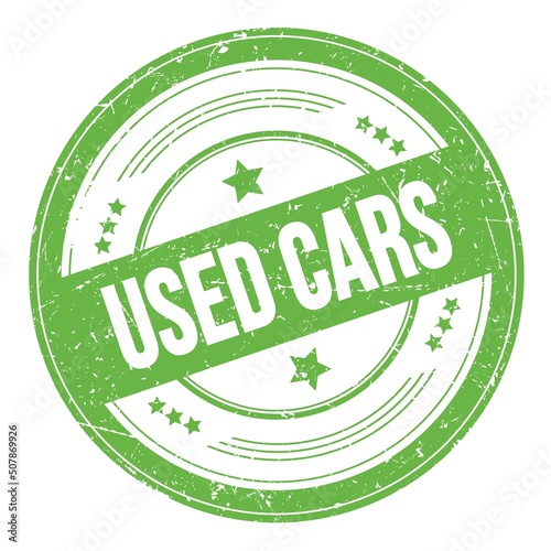 USED CARS text on green round grungy stamp.
