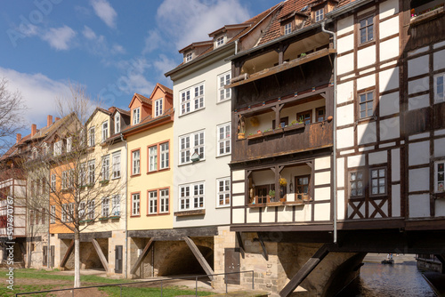 Historic city center of Erfurt with the famous Krämerbrücke. Thuringia. Germany