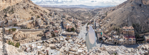 Panoramic view of the town of Maaloula, Syria photo
