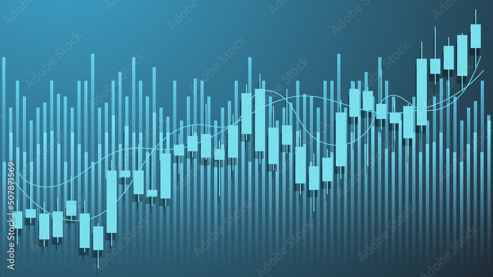 Financial business statistics with bar graph and candlestick chart show stock market price and effective earning on green background Financial business statistics with bar graph and candlestick chart show stock market price and effective earning on green background