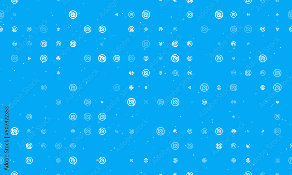 Seamless background pattern of evenly spaced white no photo symbols of different sizes and opacity. Vector illustration on light blue background with stars