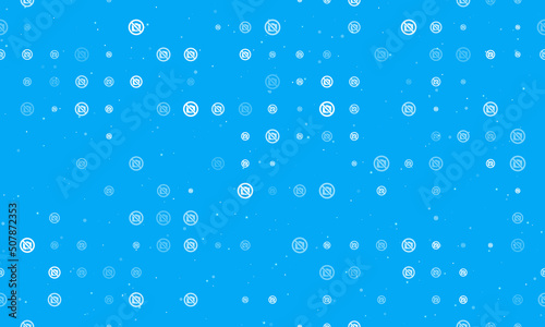 Seamless background pattern of evenly spaced white no photo symbols of different sizes and opacity. Vector illustration on light blue background with stars